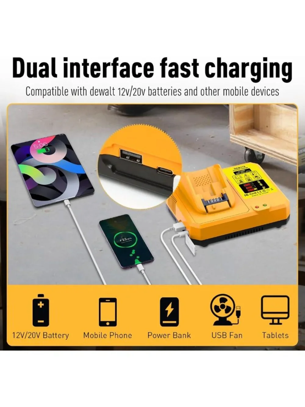 Fast USB Battery Charger for 20V 60V Max Batteries - Quick Replacement Accessory